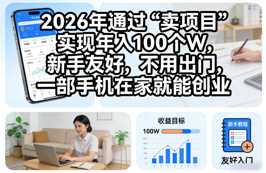 2026年通过“卖项目”实现年入100个W，新手友好，不用出门，一部手机在家就能创业【揭秘】-课程网