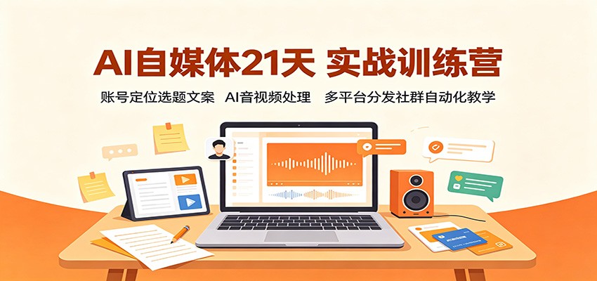 AI自媒体21天实战训练营：账号定位选题文案，AI音视频处理，多平台分发社群自动化教学-课程网