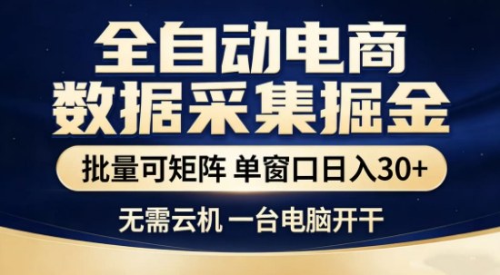 独家电商数据全自动采集项目，批量可矩阵，单窗口轻松日入3张+【揭秘】-课程网