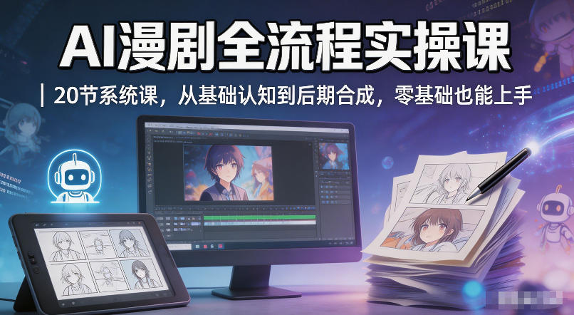 AI漫剧全流程实操课｜20节系统课，从基础认知到后期合成，零基础也能上手-课程网