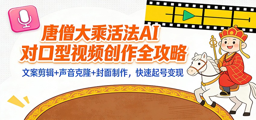 “大乘活法”AI对口型视频创作全攻略：文案剪辑+声音克隆+封面制作，快速起号变现-课程网
