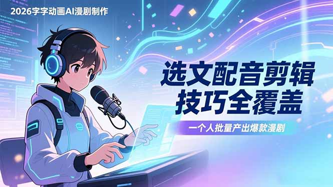 2026字字动画AI漫剧制作-1期，选文配音剪辑技巧全覆盖，一个人就能批量产出爆款漫剧-课程网