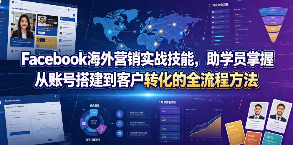 Facebook海外营销实战技能，助学员掌握从账号搭建到客户转化的全流程方法-课程网