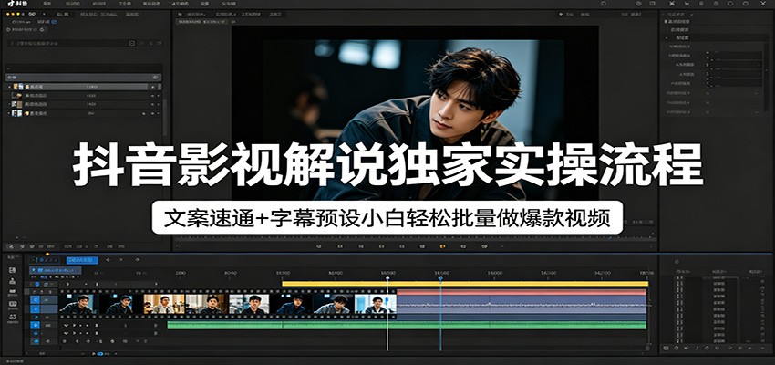 抖音影视解说独家实操流程，文案速通+字幕预设小白轻松批量做爆款视频-课程网