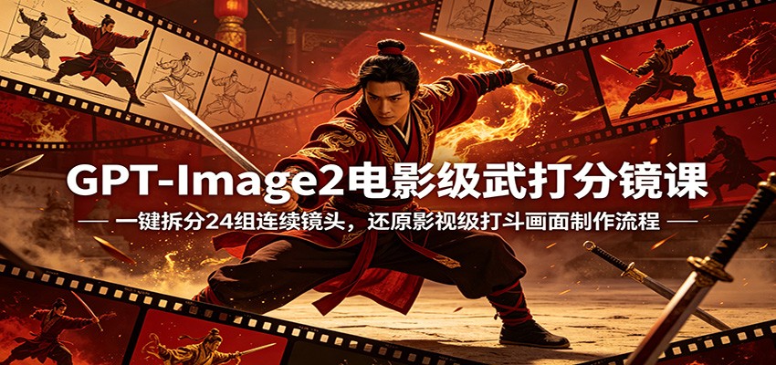GPT-Image2电影级武打分镜课：一键拆分24组连续镜头，还原影视级打斗画面制作流程-课程网