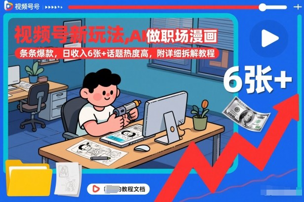 视频号新玩法，AI做职场漫画，条条爆款，日收入6张+话题热度高，附详细拆解教程-课程网