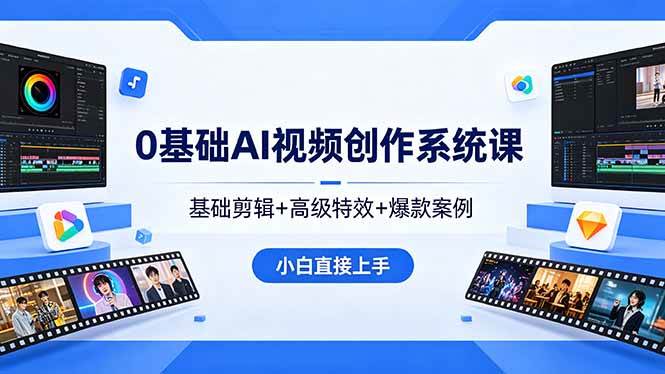 （18354期）0基础AI视频创作系统课，基础剪辑+高级特效+爆款案例，小白直接上手-课程网
