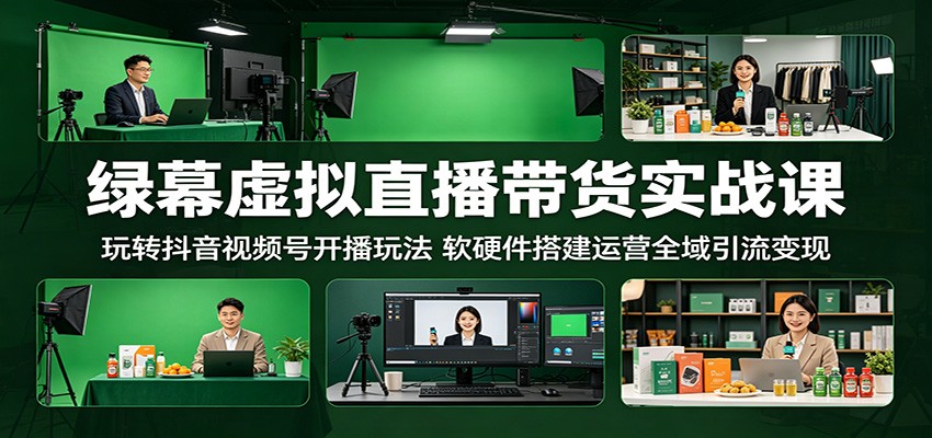 绿幕虚拟直播带货实战课：玩转抖音视频号开播玩法，软硬件搭建运营全域引流变现-课程网