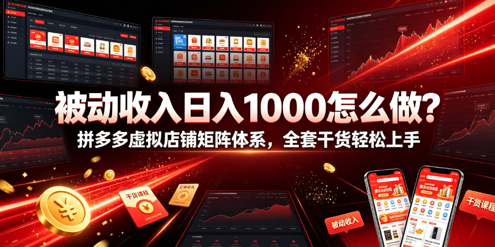 被动收入日入1000怎么做？拼多多虚拟店铺矩阵体系，全套干货轻松上手【揭秘】-课程网