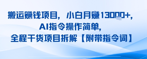 搬运挣钱项目，AI指令操作简单，小白月入1W+，全程干货项目拆解-课程网