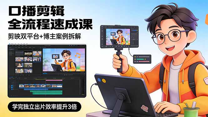 口播剪辑全流程速成课，剪映双平台+博主案例拆解，学完独立出片效率提升3倍-课程网