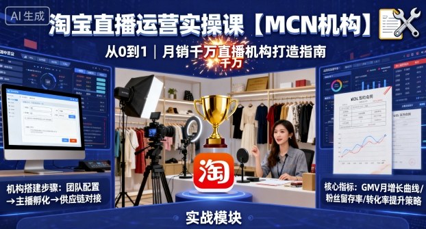 淘宝直播运营实操课【MCN机构】，从0到1做一家月销千W的直播机构-课程网