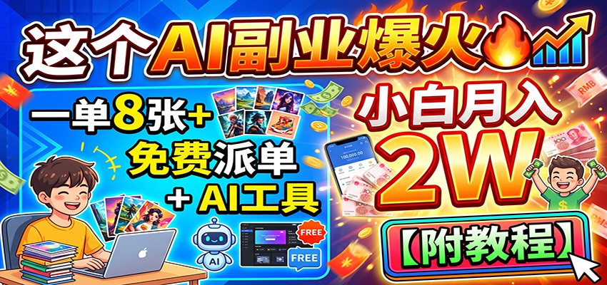 这个AI副业爆火！一单8张+，免费派单+AI工具，小白月入2W【附教程】-课程网