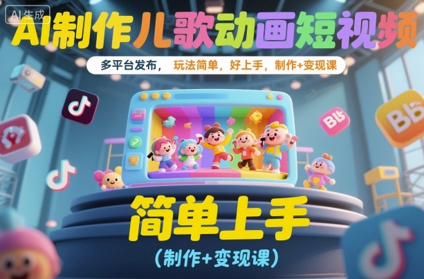 AI制作儿歌动画短视频，多平台发布，玩法简单，好上手，制作+变现课-课程网