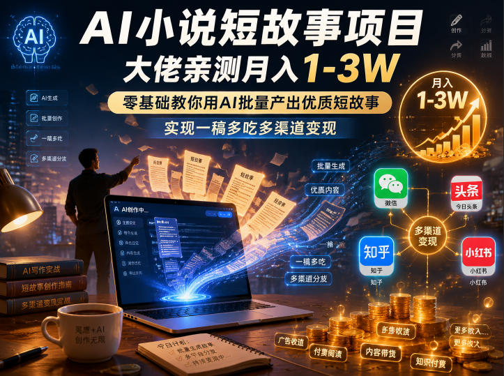 AI小说短故事项目，大佬亲测月入1-3W，零基础教你用AI批量产出优质短故事，实现一稿多吃多渠道变现（更新0824）-课程网