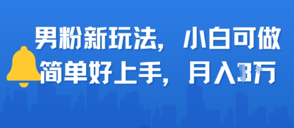 男粉新玩法，小白可做，简单好上手，月入1w-课程网