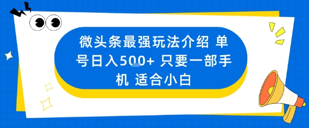 微头条最强玩法介绍一个号日入5张+只要一部手机适合小白-课程网