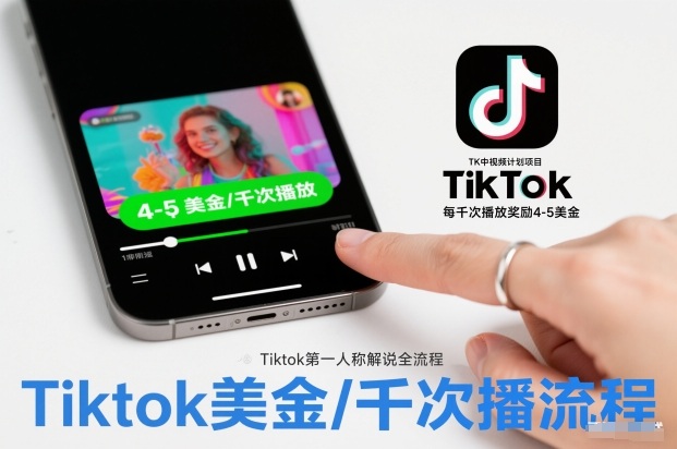TK中视频计划项目，Tiktok第一人称解说流程，每干次播放奖励4-5美金-课程网