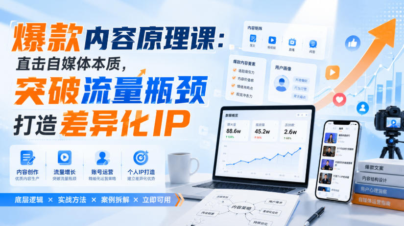 爆款内容原理课：直击自媒体本质，突破流量瓶颈打造差异化IP-课程网