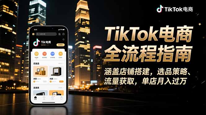 TikTok电商全流程指南，涵盖店铺搭建、选品策略、流量获取，单店月入过万-课程网