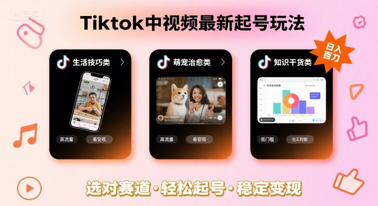 Tiktok中视频最新起号玩法，想要日入百刀，做好这几个赛道就可以了-课程网
