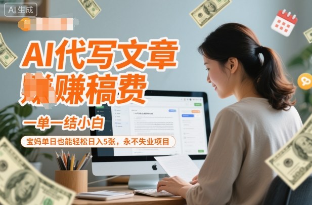 AI代写文章賺稿费，一单一结小白，宝妈单日也能轻松日入5张，永不失业项目-课程网
