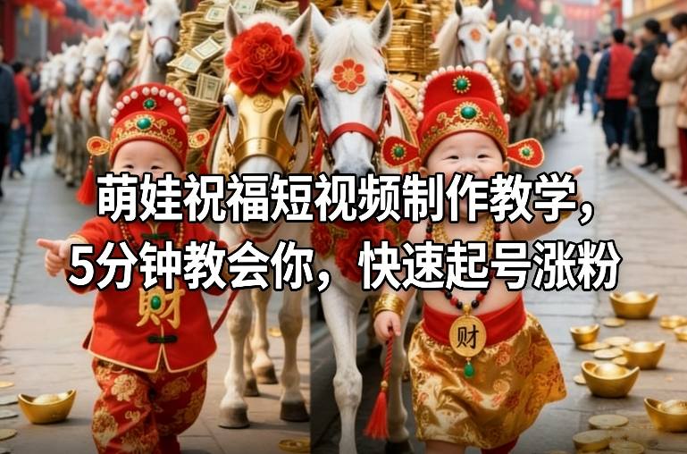 萌娃祝福短视频制作教学，5分钟教会你，快速起号涨粉-课程网