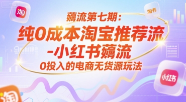 薅流第七期：纯0成本淘宝推荐流-小红书薅流最新版目，0投入的电商无货源玩法（附赠往期）-课程网