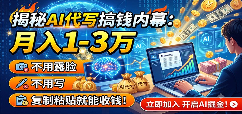 揭秘AI代写搞钱内幕：月入1-3万，不用露脸不用写，复制粘贴就能收钱！-课程网