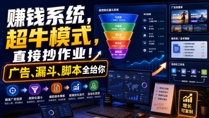 賺钱系统，超牛模式，直接抄作业！广告、漏斗、脚本全给你【原创双语字幕】-课程网