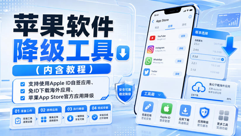 苹果软件降级工具（内含教程），支持使用Apple ID自签应用、免ID下载海外应用、苹果App Store官方应用降级等-课程网