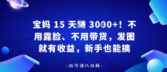 宝妈15天賺3k+！不用露脸、不用带货，发图就有收益，新手也能搞-课程网