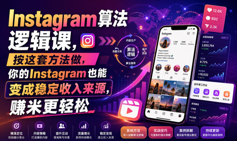 Instagram算法逻辑课，按这套方法做，你的Instagram也能变成稳定收入来源，賺米更轻松【原创双语字幕】-课程网