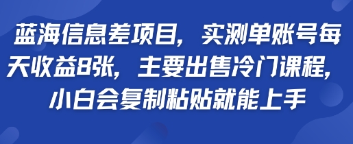 蓝海信息差项目，实测单账号每天收益多张，主要出售冷门课程，小白会复制粘贴就能上手-课程网