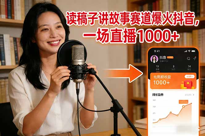 读稿子讲故事赛道爆火抖音，一场直播日入1000+-课程网