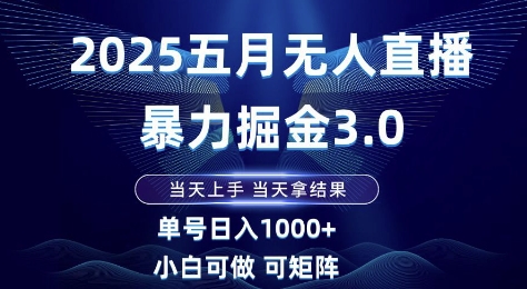 2025五月无人直播暴力掘金3.0，当天上手，当天拿结果，单号日入1k+小白可做可矩阵【揭秘】-课程网