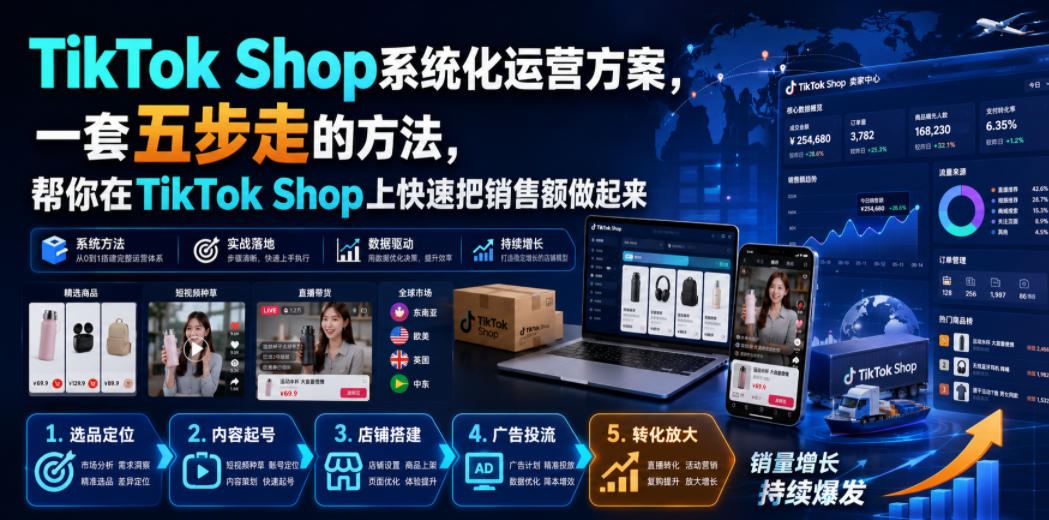 TikTok Shop系统化运营方案，一套五步走的方法，帮你在TikTok Shop上快速把销售额做起来【原创双语字幕】-课程网