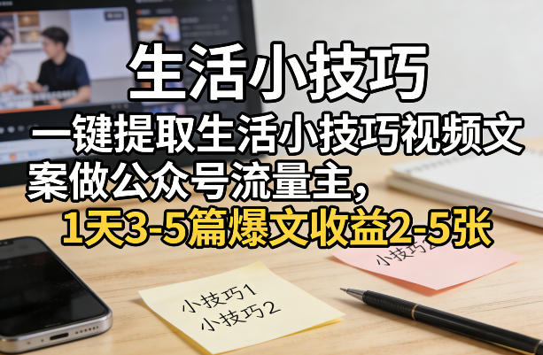 一键提取生活小技巧视频文案做公众号流量主，1天3-5篇爆文收益2-5张-课程网