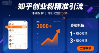 知乎创业粉精准引流，详细拆解，单日收益多张-课程网