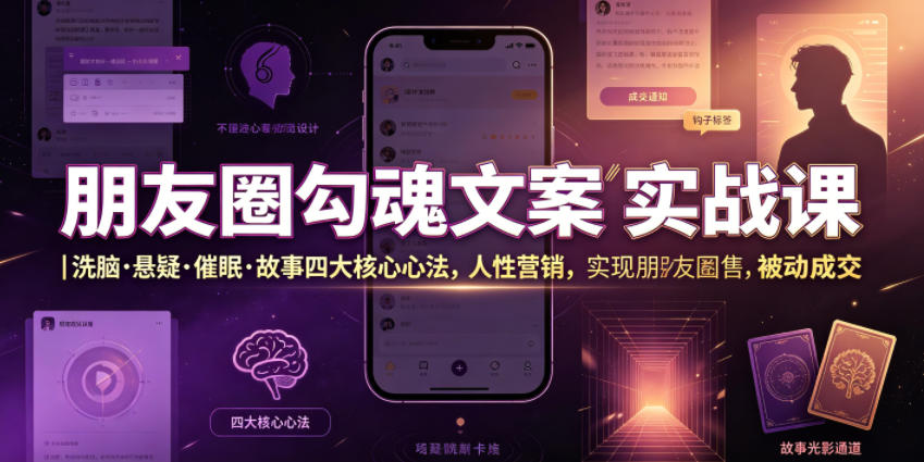 朋友圈勾魂文案实战课｜洗脑·悬疑·催眠·故事四大核心心法，吃透人性营销，实现朋友圈不销而售被动成交-课程网