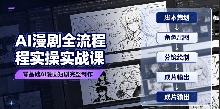 AI漫剧全流程实操实战课｜零基础AI漫画短剧完整制作、脚本出图成片全链路落地教程-课程网