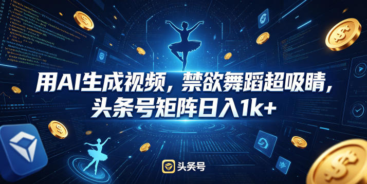 用AI生成视频，禁欲舞蹈超吸睛，头条号矩阵日入1k+-课程网