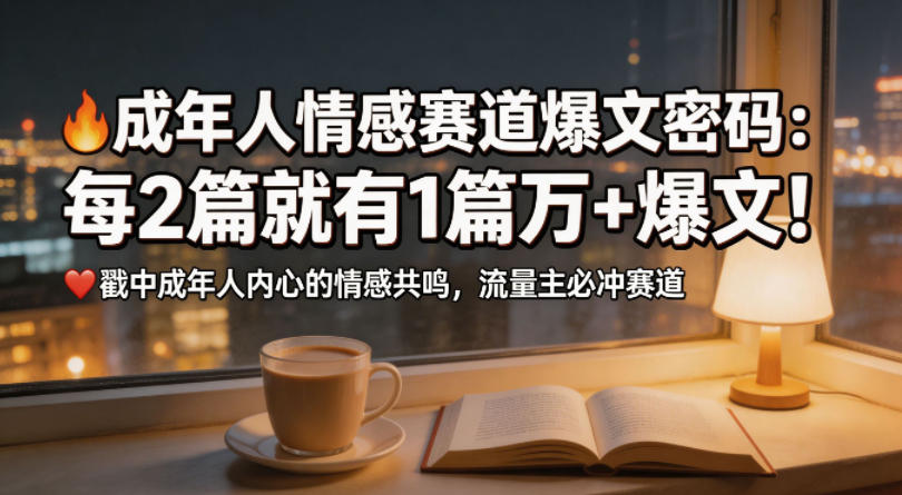 公众号流量主成年人情感心理赛道，流量最大，受众最广的主流赛道之一，平均每2篇就有1篇万爆文章-课程网