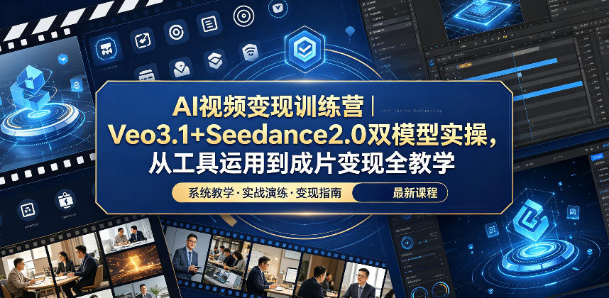 AI视频变现训练营｜Veo3.1+Seedance2.0双模型实操，从工具运用到成片变现全教学-课程网