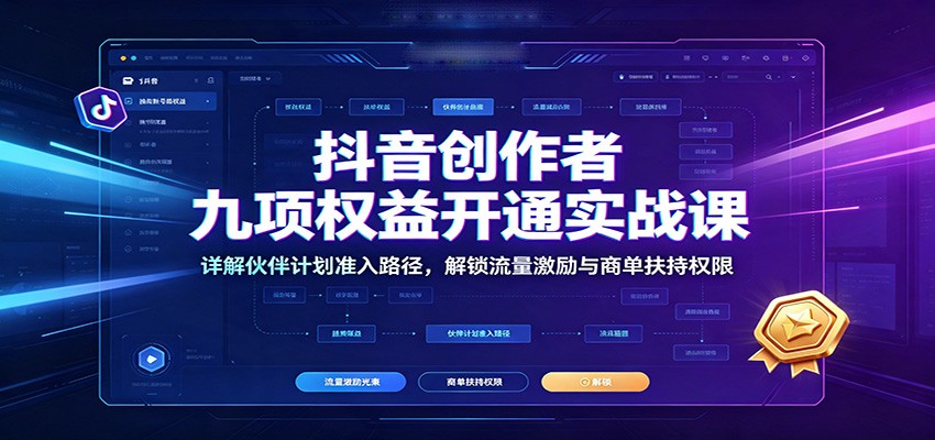 抖音创作者九项权益开通实战课：详解伙伴计划准入路径，解锁流量激励与商单扶持权限-课程网