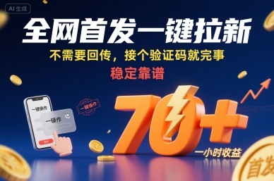 全网首发一键拉新项目，不需要回传，接个验证码就完事，稳定靠谱，一小时收益70+【揭秘】-课程网