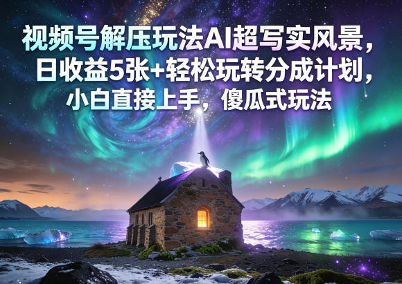 视频号解压玩法AI超写实风景，日收益5张+轻松玩转分成计划，小白直接上手，傻瓜式玩法-课程网
