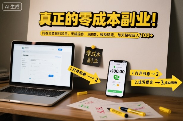 真正的零成本副业！问卷调查暴利项目，无脑操作，纯0撸，收益稳定，每天轻松日入100+【揭秘】-课程网