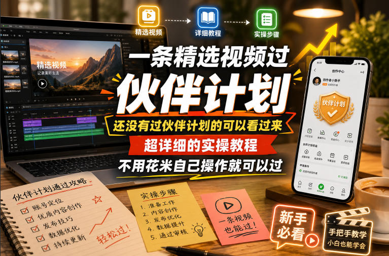 一条精选视频过伙伴计划，还没有过伙伴计划的可以看过来，超详细的实操教程，不用花米自己操作就可以过-课程网