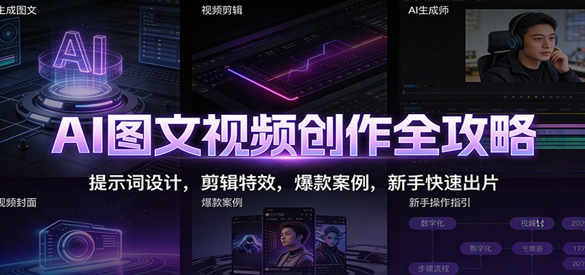 AI图文视频创作全攻略：提示词设计，剪辑特效，爆款案例，新手快速出片-课程网